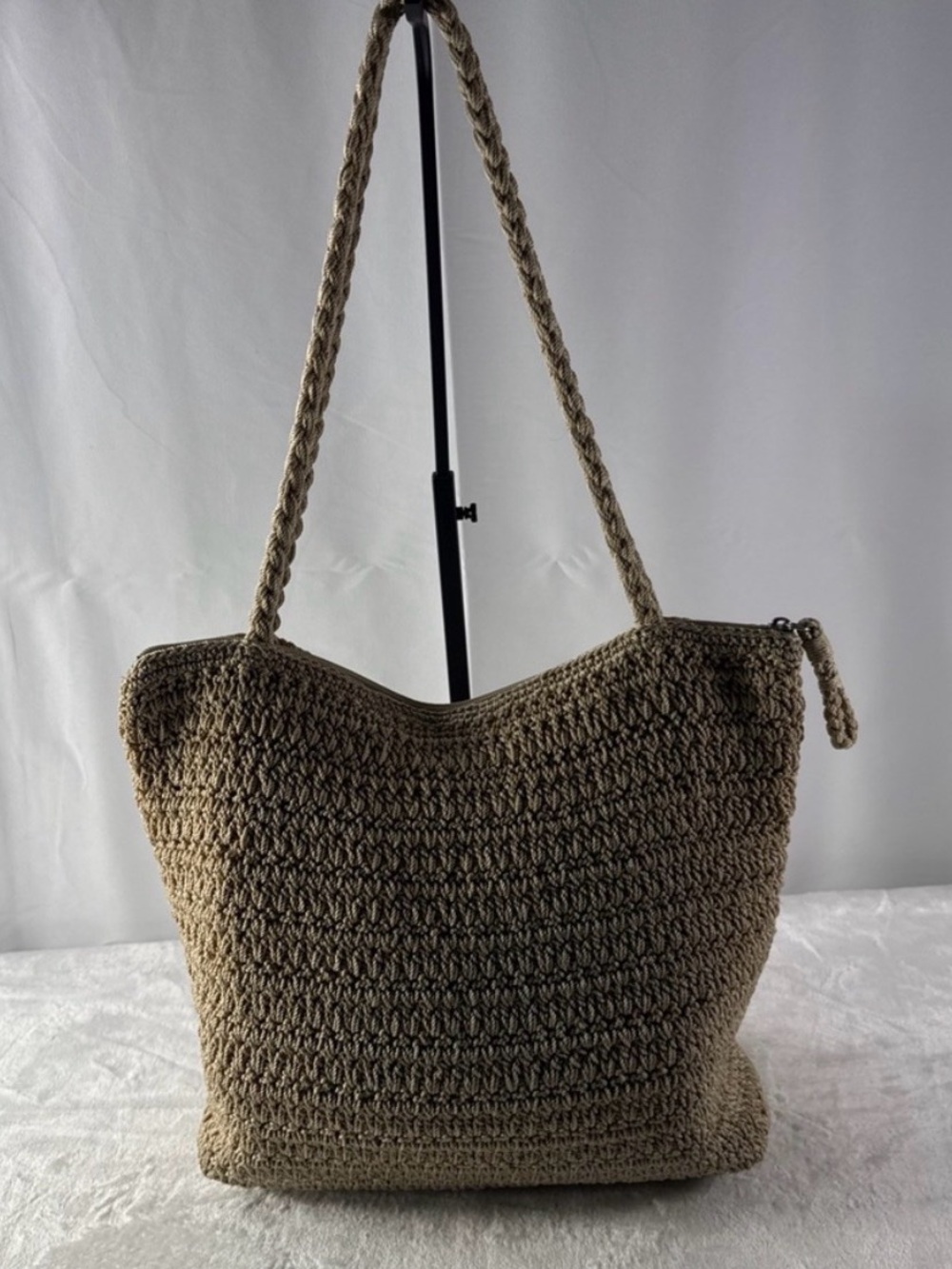 The Sak Crochet Tan Shoulder Bag With Zip Top